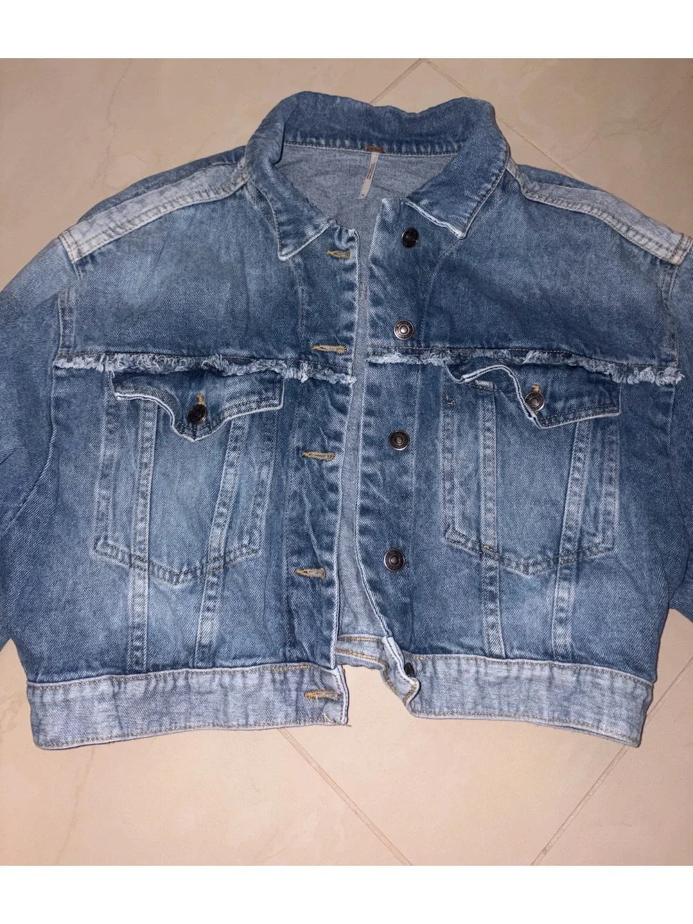 FREE PEOPLE Bedford Cropped Denim Jacket Sz med - Picture 11 of 14